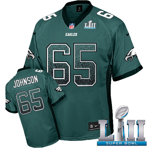 Nike Eagles #65 Lane Johnson Midnight Green Team Color Super Bowl LII Men's Stitched NFL Elite Drift Fashion Jersey - Click Image to Close